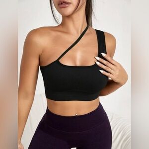 Black Sports Bra One Shoulder